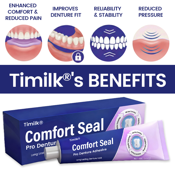 Timilk® Comfort Seal Pro Denture Adhesive🦷💜 (Clinically Proven 96-   Hour Lock Hold for   Secure, Comfortable &   Zinc-Free Denture Fit)