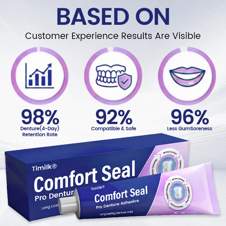Timilk® Comfort Seal Pro Denture Adhesive🦷💜 (Clinically Proven 96-   Hour Lock Hold for   Secure, Comfortable &   Zinc-Free Denture Fit)