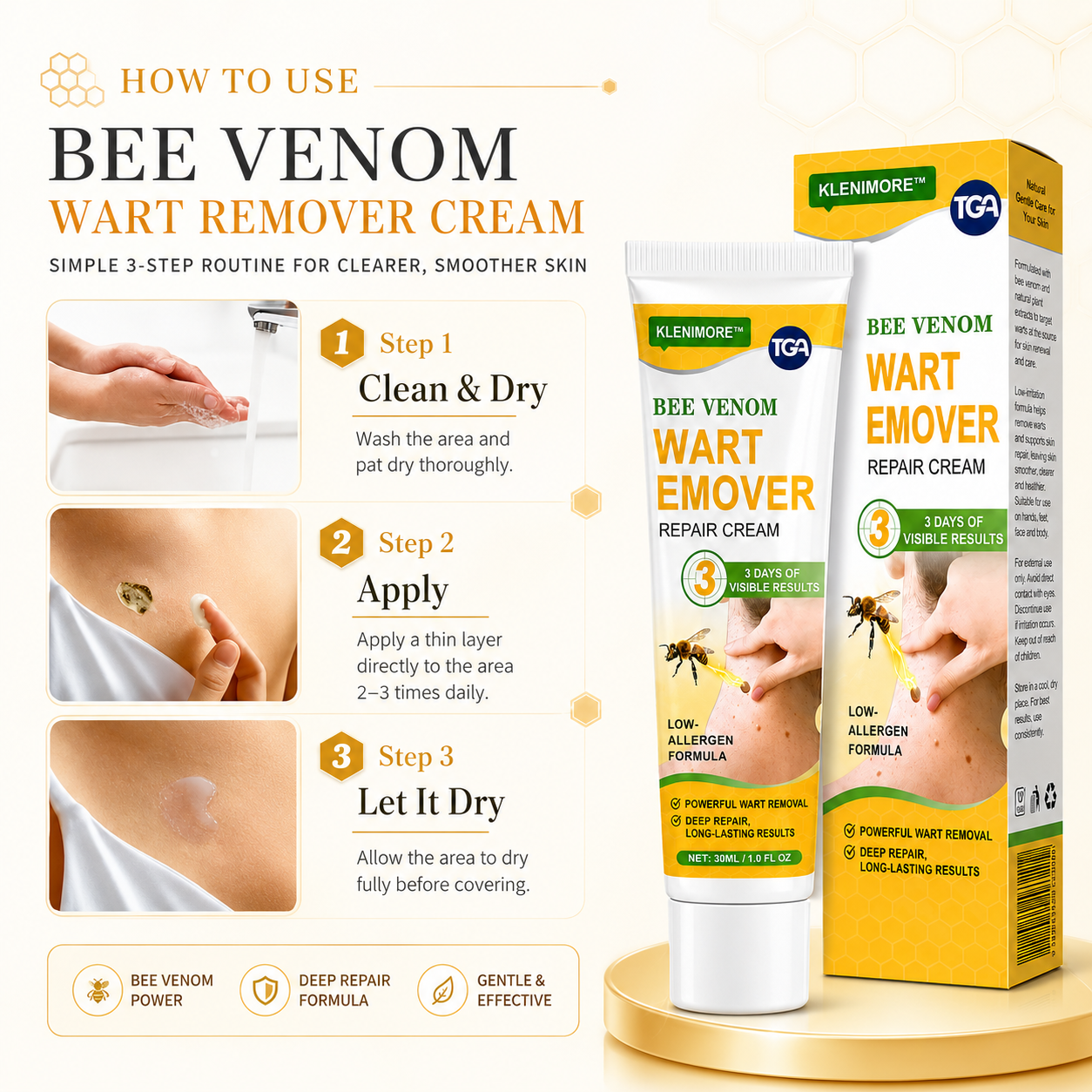 Fade Warts, Smooth Texture, Even Tone — One Cream For Complete Wart Removal & Skin Recovery
